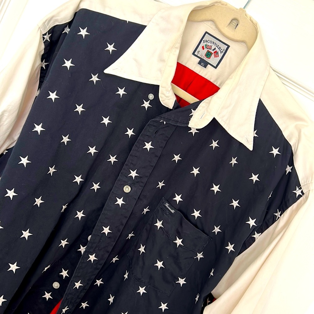 Red, White and Blue with stars and stripes XL Long Sleeve Button Down